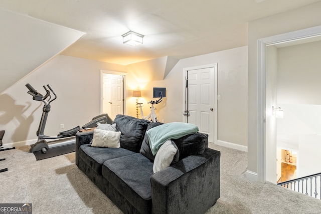 living room with baseboards and carpet flooring