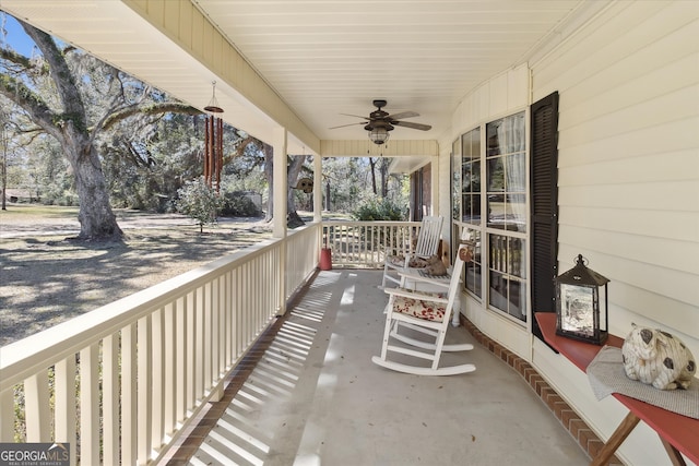 view of patio with covered porch and a ceiling fan