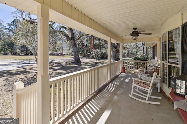 view of patio with covered porch and a ceiling fan