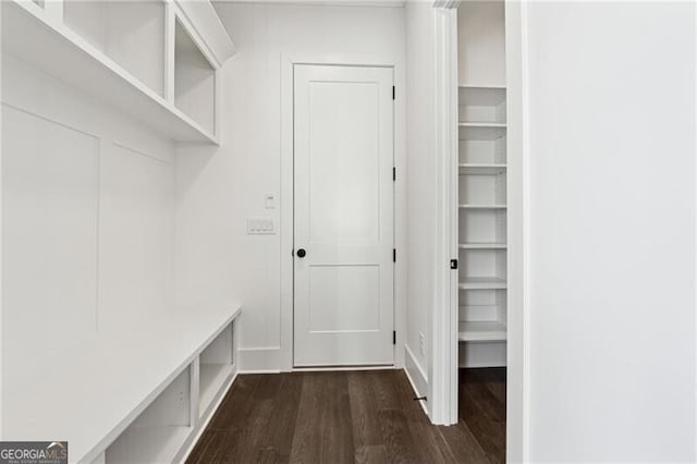 mudroom featuring dark wood finished floors