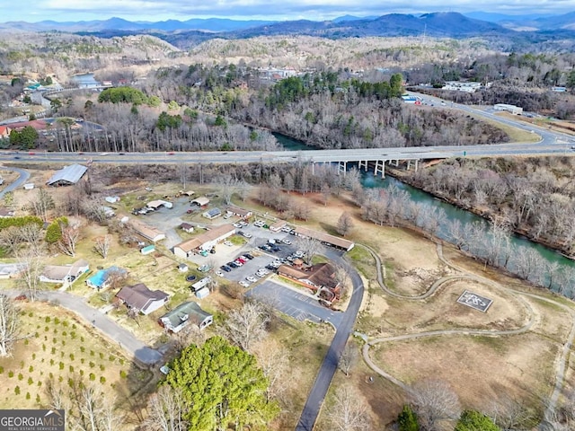 aerial view with a water and mountain view