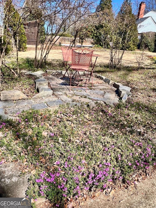 view of yard featuring a patio area and fence