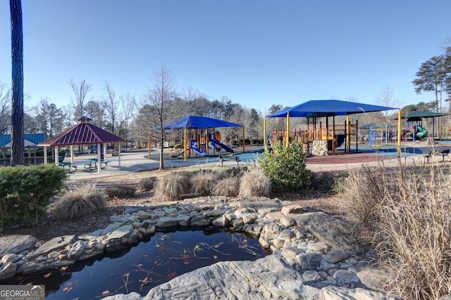 community play area with a gazebo