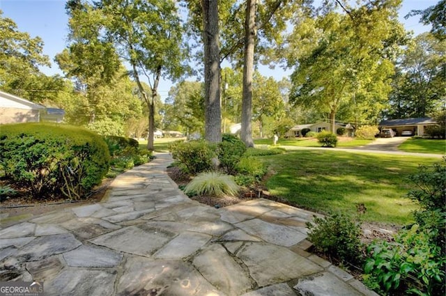 view of property's community with a lawn