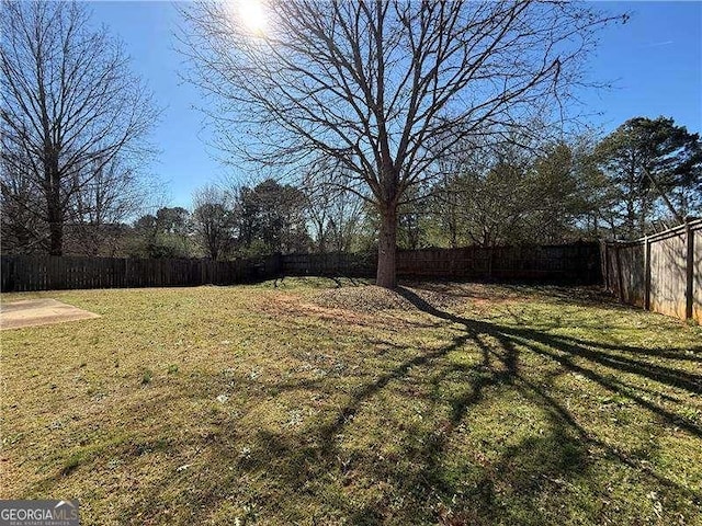 view of yard with a fenced backyard