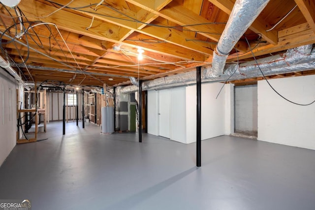 basement featuring gas water heater