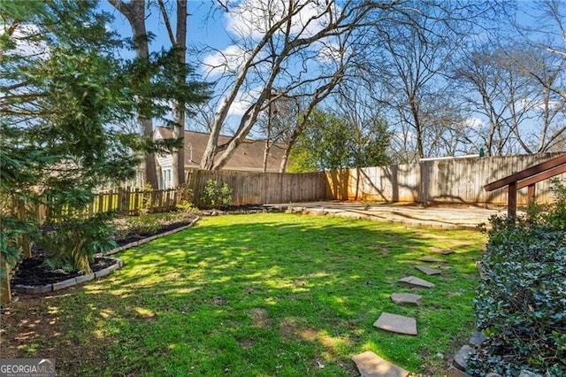 view of yard featuring a fenced backyard