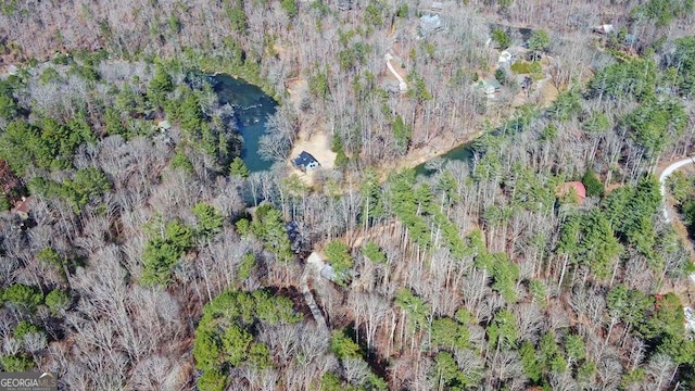 birds eye view of property with a wooded view