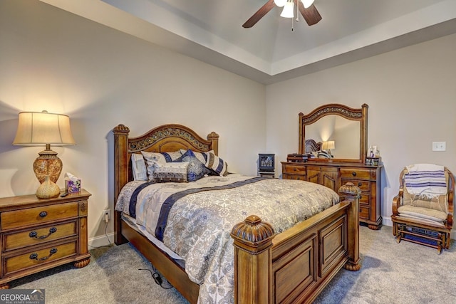 bedroom with carpet, baseboards, and ceiling fan