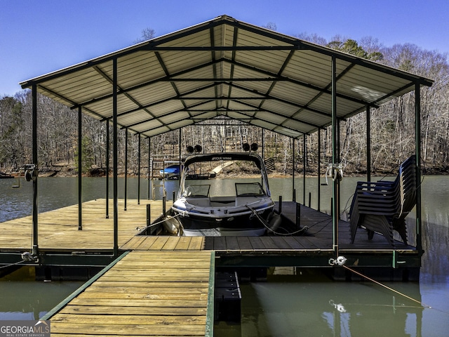 dock area with a water view