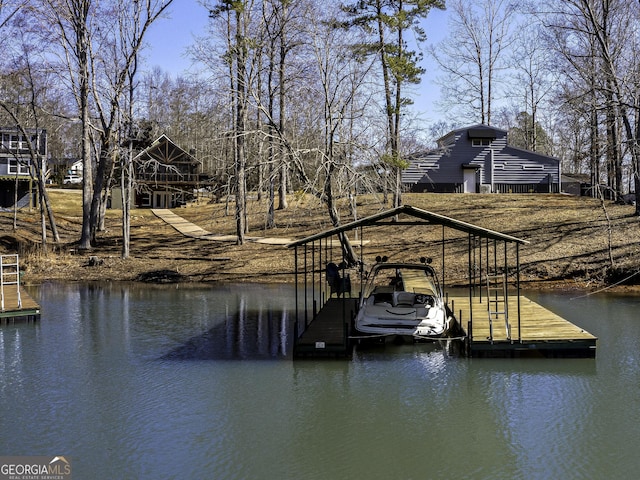 view of dock with a water view