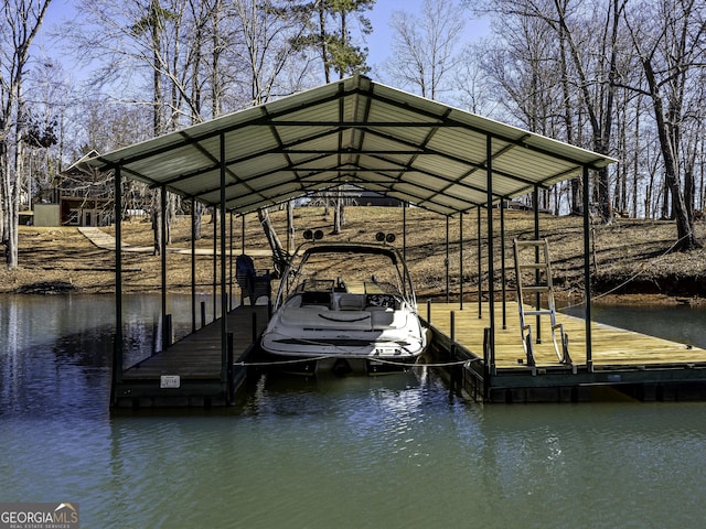 dock area with a water view