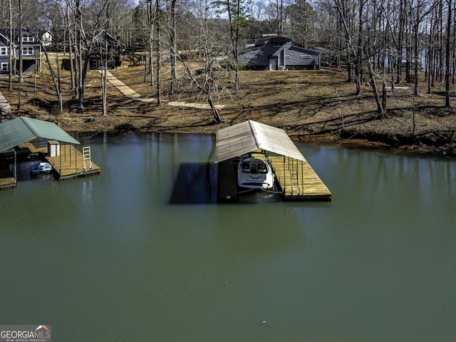 dock area with a water view