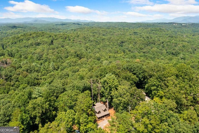 aerial view with a mountain view and a forest view