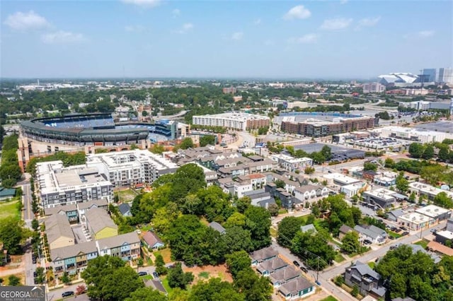 drone / aerial view with a city view