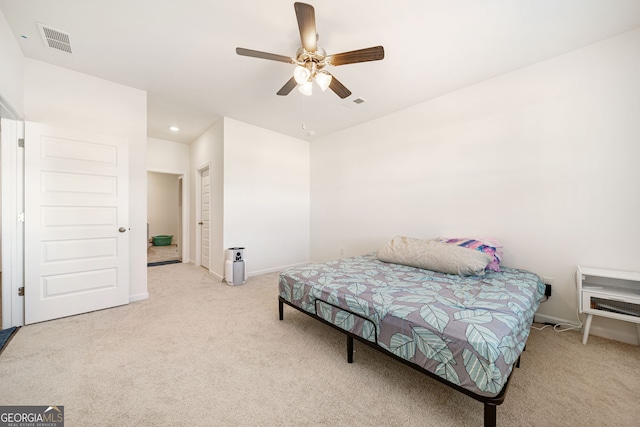 2030 Vidalia Ct, Dacula, GA 30019 - bedroom with light carpet, baseboards, ceiling fan, and recessed lighting