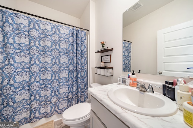 2030 Vidalia Ct, Dacula, GA 30019 - full bathroom with vanity, toilet, and a shower with shower curtain