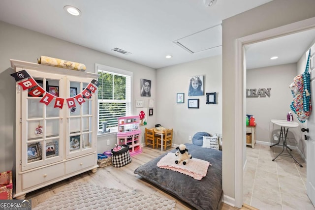 rec room featuring recessed lighting, visible vents, and baseboards