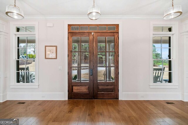 310 Timberview Trl, Alpharetta, GA 30004 - foyer entrance with hardwood / wood-style floors, baseboards, french doors, and visible vents