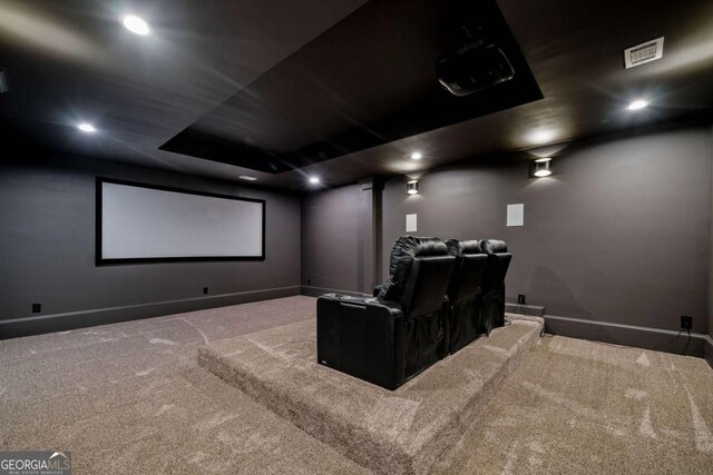 310 Timberview Trl, Alpharetta, GA 30004 - carpeted cinema featuring visible vents, baseboards, and recessed lighting