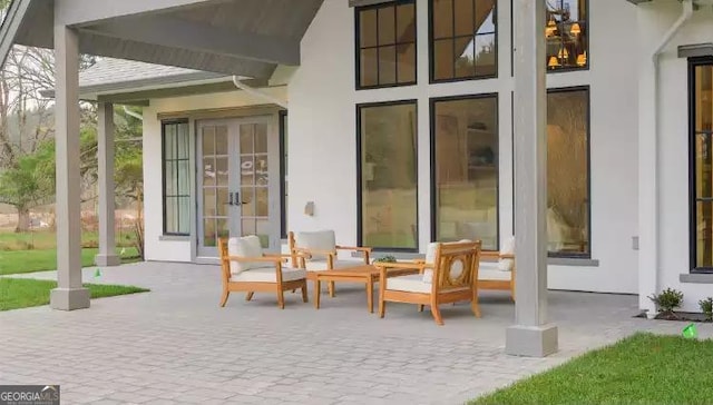 view of patio featuring french doors