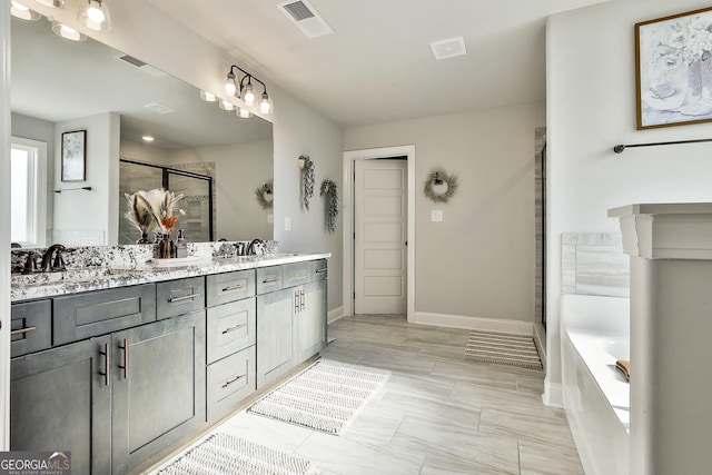 bathroom with vanity, shower / tub combo, and toilet
