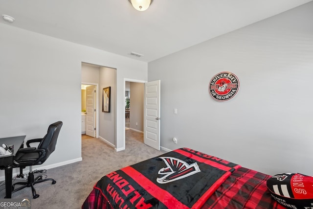 bedroom featuring carpet, visible vents, and baseboards