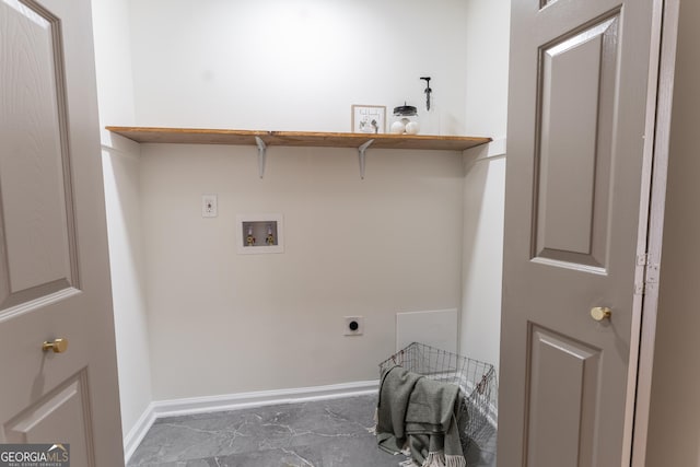 washroom featuring laundry area, washer hookup, baseboards, marble finish floor, and electric dryer hookup