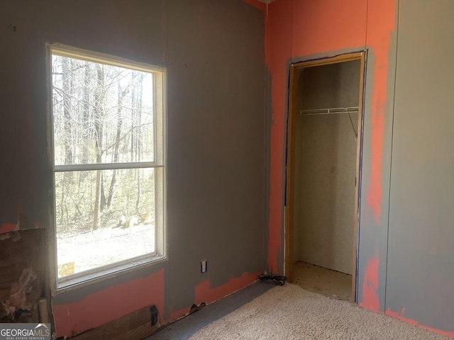 unfurnished bedroom with multiple windows and a closet