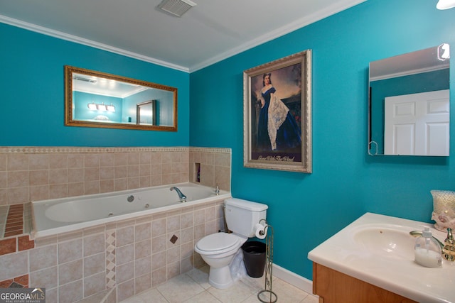 6935 Autumn Hills Dr, Cumming, GA 30028 - bathroom featuring tile patterned floors, toilet, visible vents, a tub with jets, and vanity