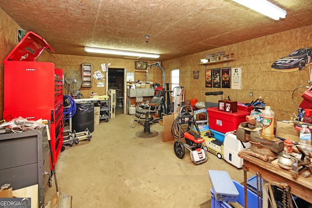 garage featuring a workshop area