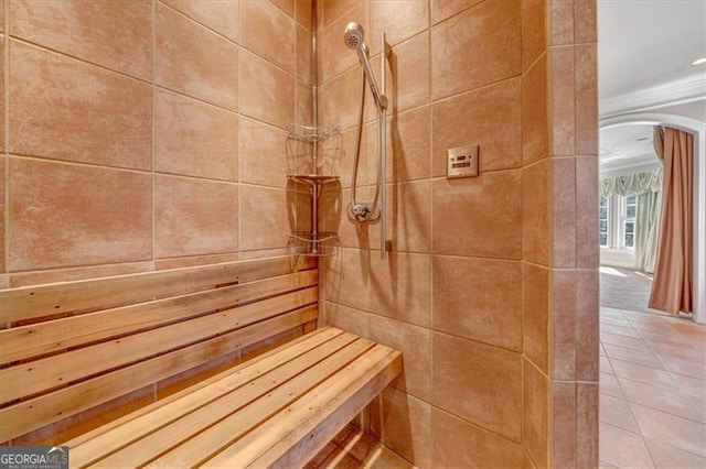 view of sauna featuring tile patterned flooring