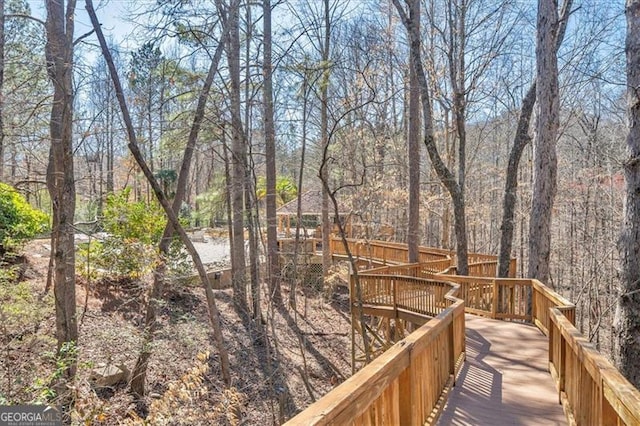 deck with a view of trees