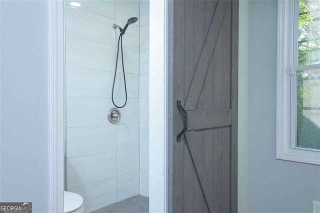 bathroom featuring a shower stall and toilet