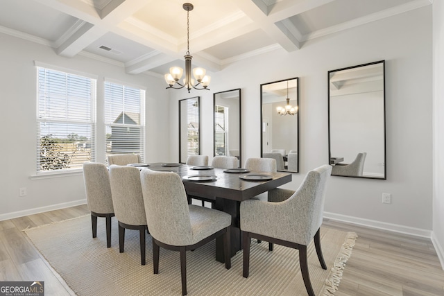 dining room featuring an inviting chandelier, baseboards, visible vents, and light wood-style floors