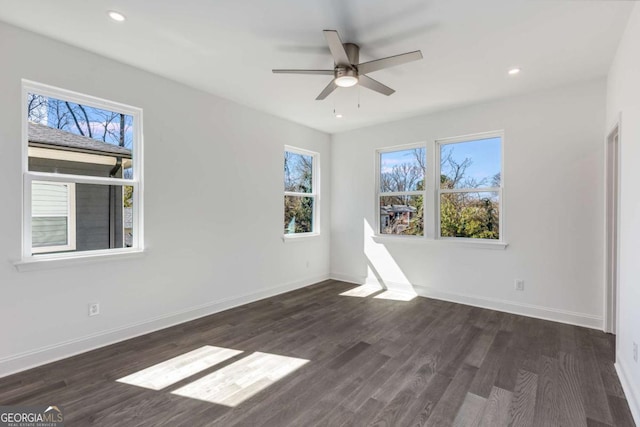 empty room featuring wood finished floors, a wealth of natural light, and baseboards