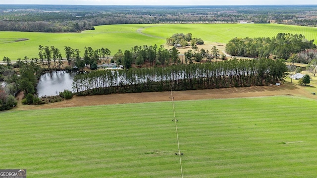 bird's eye view with a water view and a rural view