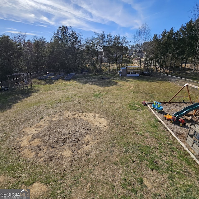 view of yard with a playground