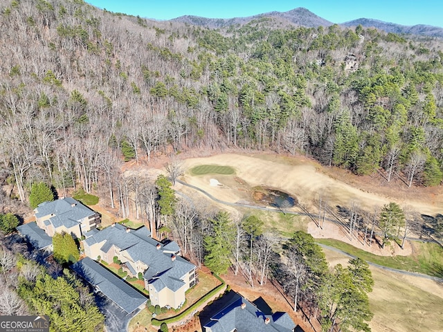 aerial view with a mountain view and a forest view