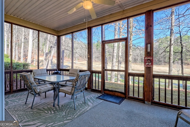 sunroom featuring ceiling fan