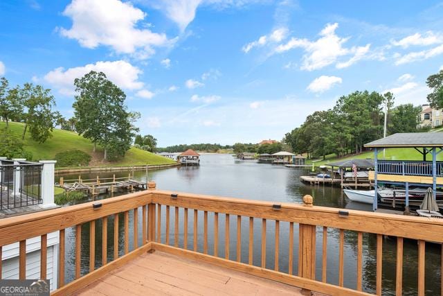 dock area featuring a water view