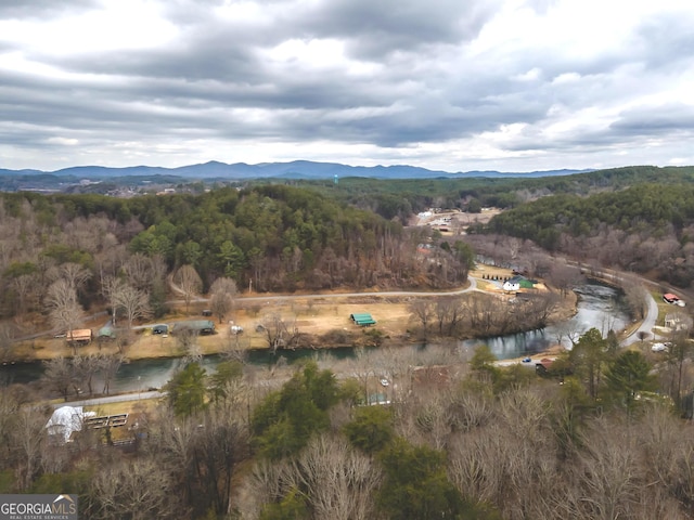 bird's eye view featuring a mountain view and a forest view