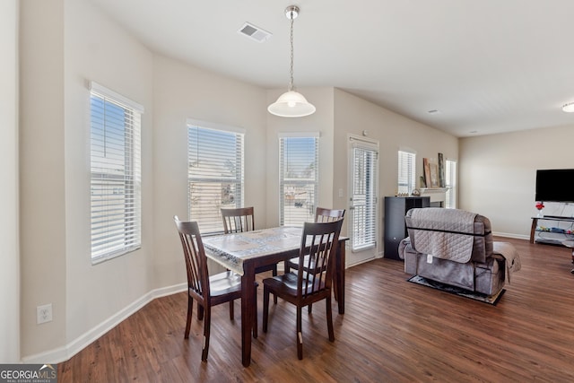 3243 Shoals Park Dr, Decatur, GA 30034 - dining area featuring baseboards, visible vents, and dark wood-type flooring