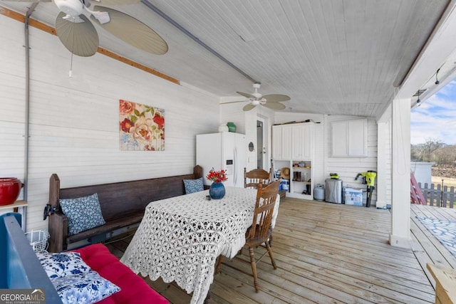 wooden deck with ceiling fan