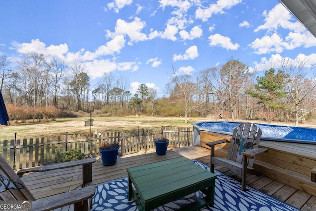 wooden deck with an outdoor pool