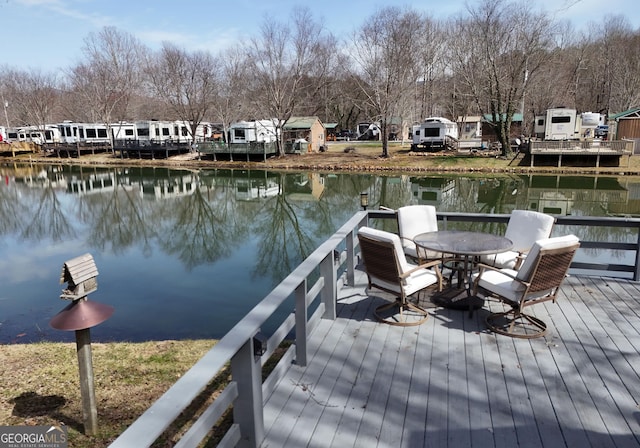 view of dock featuring a deck with water view