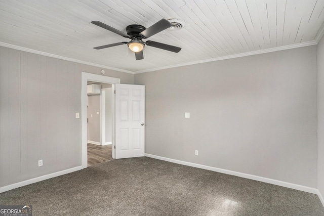 1887 Green Valley Rd, Griffin, GA 30224 - spare room with baseboards, carpet, visible vents, and crown molding
