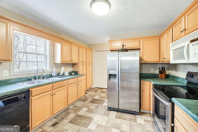 kitchen featuring a sink, stainless steel appliances, and light brown cabinets