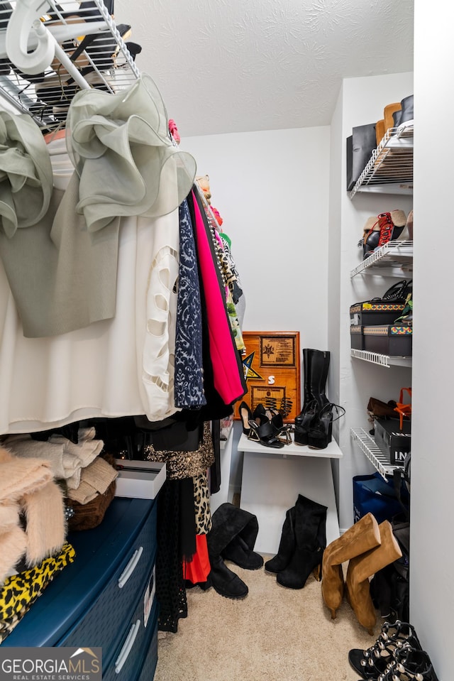 walk in closet featuring carpet