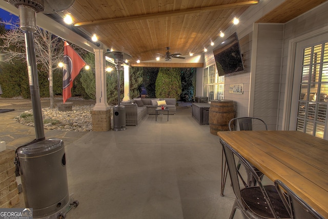 view of patio / terrace with a ceiling fan, outdoor dining space, and an outdoor living space